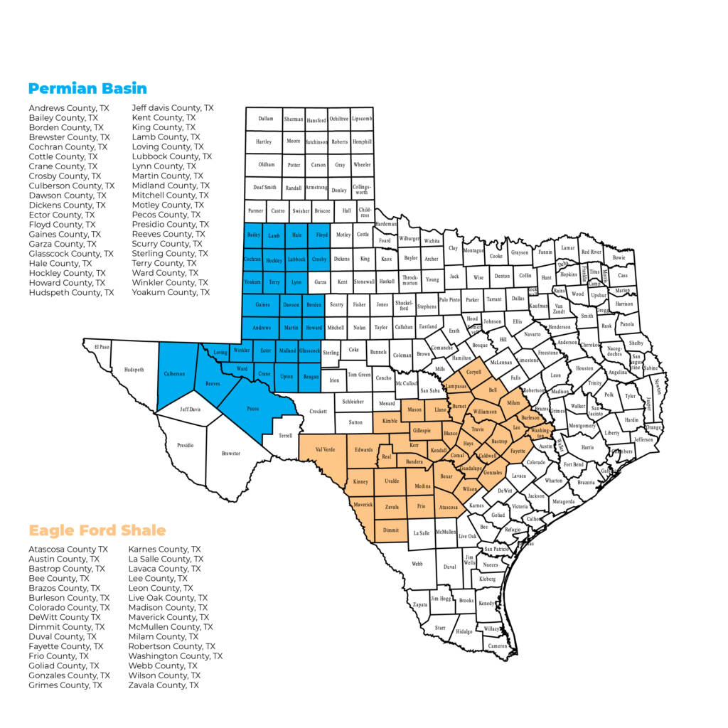 US map: Permian Basin & Eagle Ford Shale